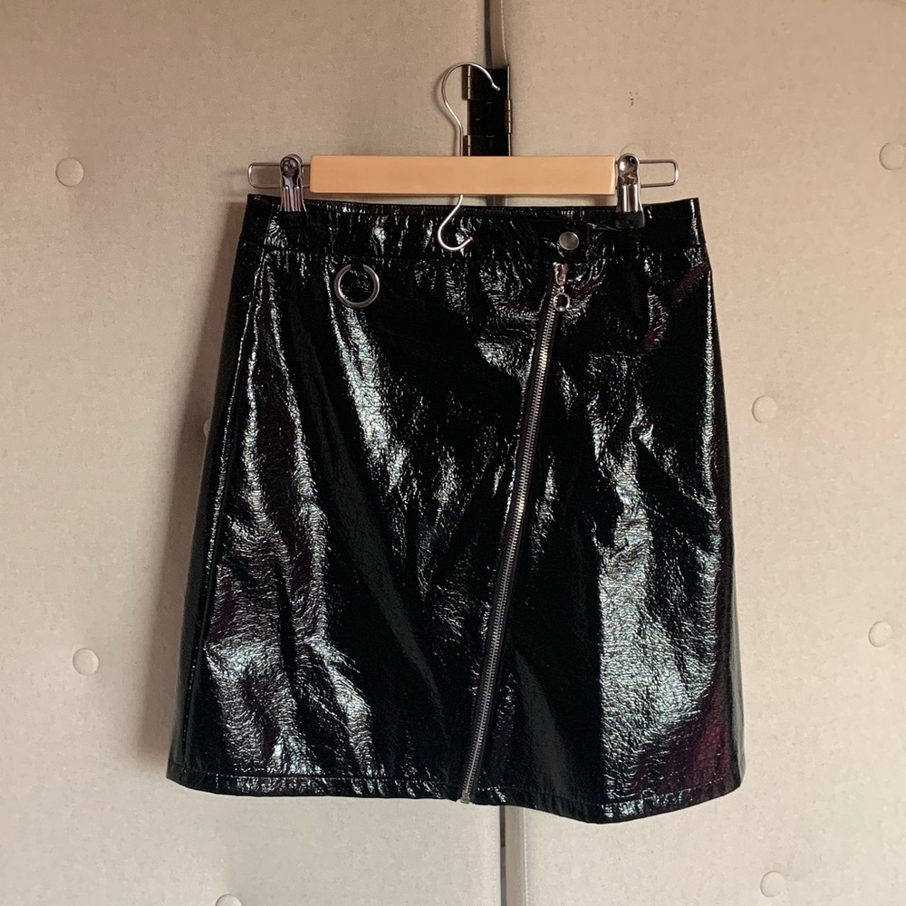 patent leather biker mini skirt